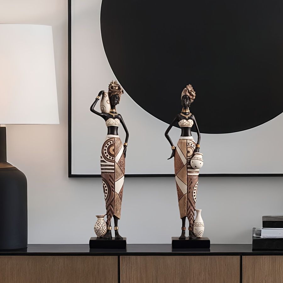African Tribal Resin Figurines Hand-Painted Geometric Patterns 5 Styles