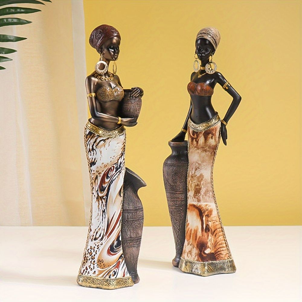Vintage Afro-Chic Resin Woman Bust Ornamental Sculpture