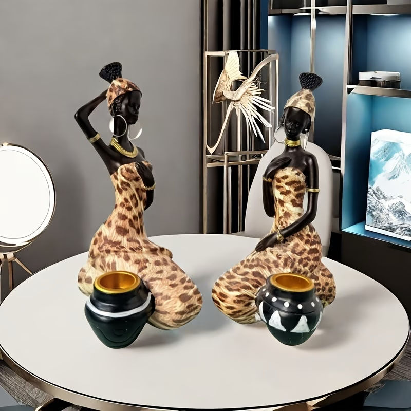 2 Pieces Leopard Print Resin Figurines African Inspired Home Decor