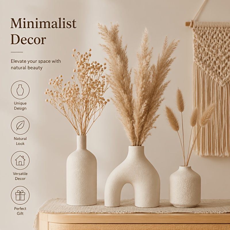 3-Piece Irregular Light Grey PLA Vase Set for Dried Flowers