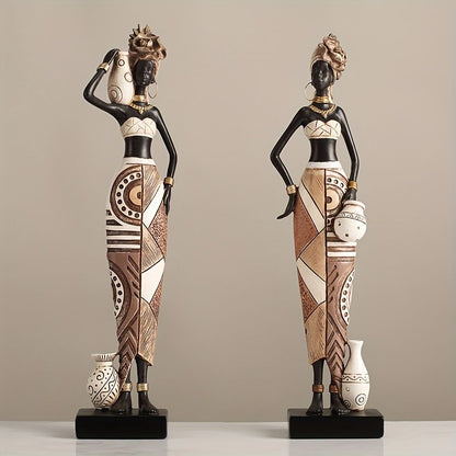 African Tribal Resin Figurines Hand-Painted Geometric Patterns 5 Styles