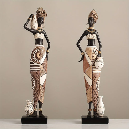 African Tribal Resin Figurines Hand-Painted Geometric Patterns 5 Styles