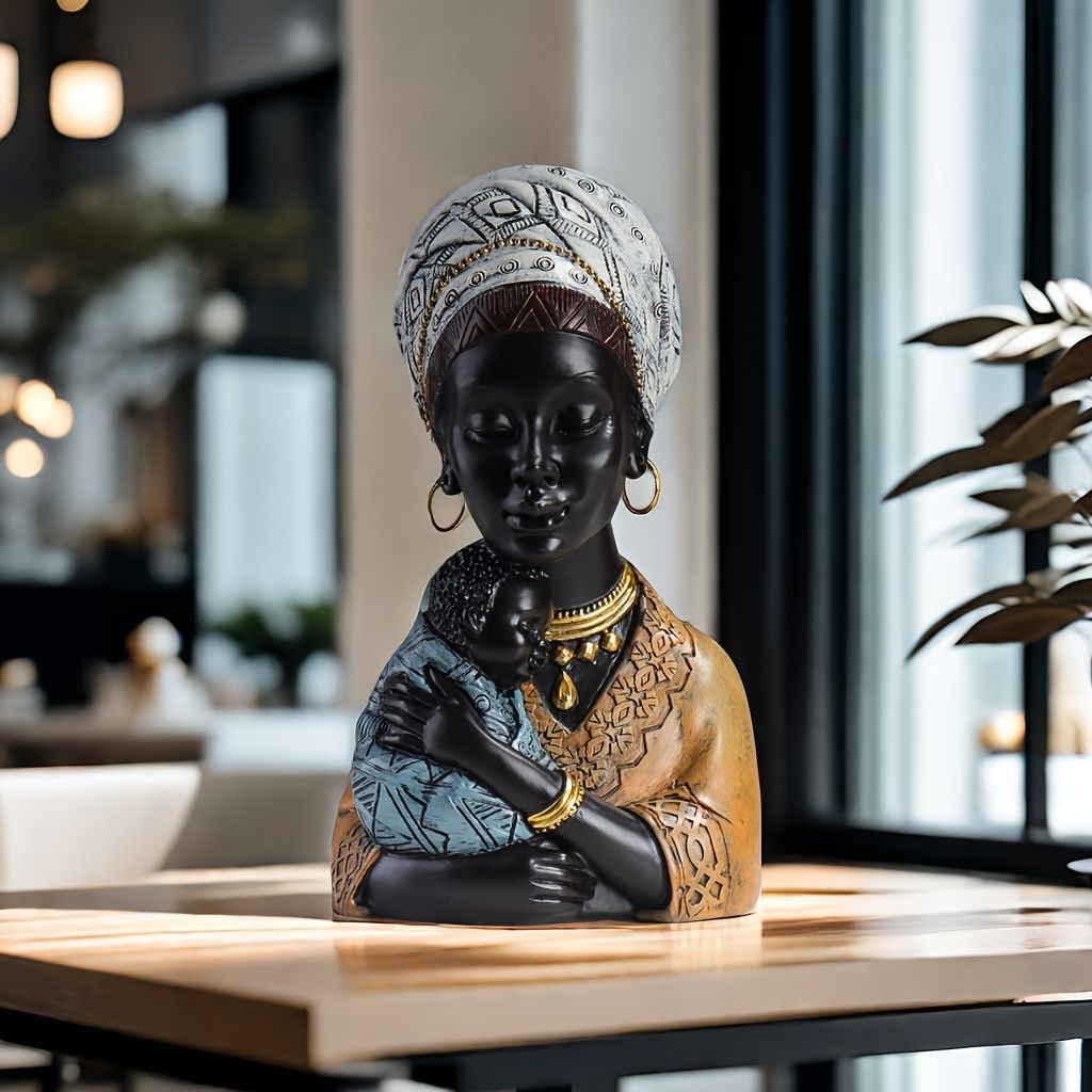 Resin African Mother and Child Statue Decorative Home Sculpture