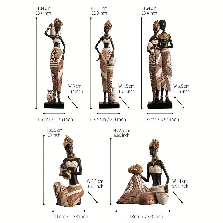 African Tribal Resin Figurines Hand-Painted Geometric Patterns 5 Styles