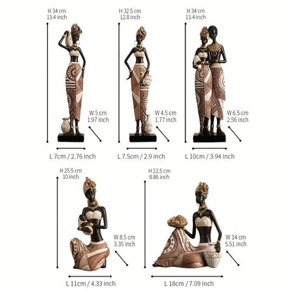 African Tribal Resin Figurines Hand-Painted Geometric Patterns 5 Styles