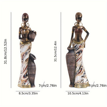 Vintage Afro-Chic Resin Woman Bust Ornamental Sculpture