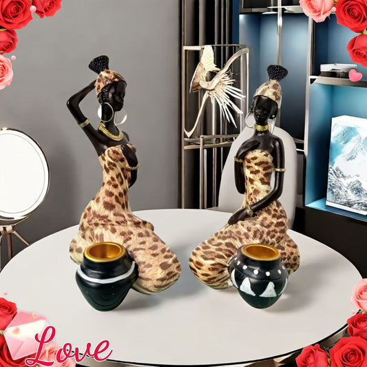 2 Pieces Leopard Print Resin Figurines African Inspired Home Decor