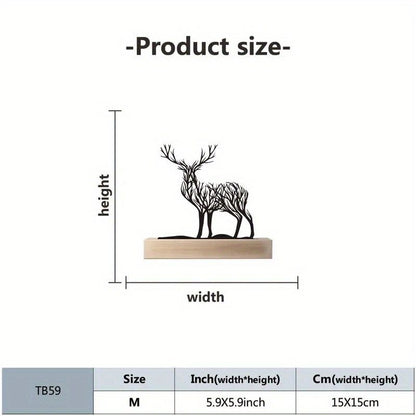 Metal Deer Figurine Wooden Base Table Decoration 15cm