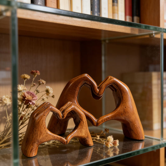 2-Piece Faux Wood Vintage Heart Hand Love Table Decor Set