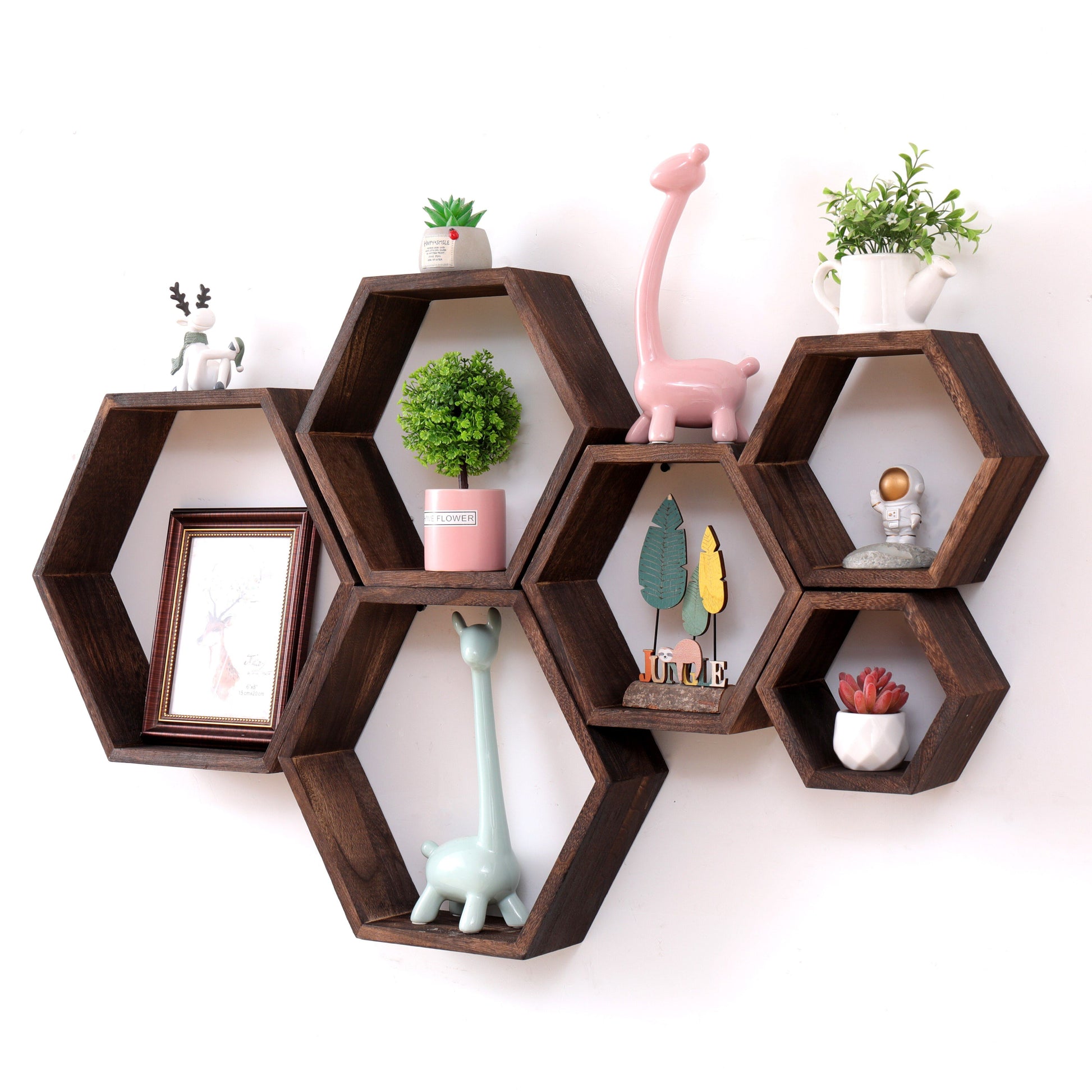 Hexagonal Floating Wall Shelf Set 3 Small Medium Large Driftwood