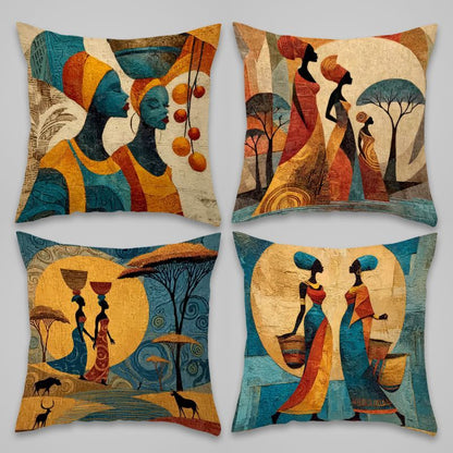 African Women Silhouette Cushion Cover Set of 4 45cm