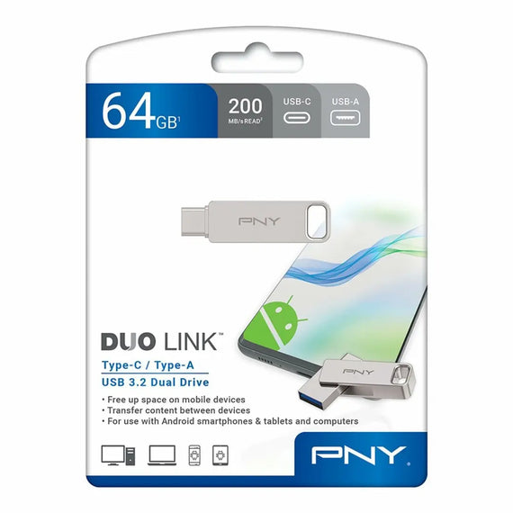 Memória USB PNY PFDI64GDULINKTYCG Prateado Aço 64 GB