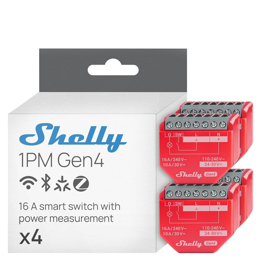 Tomada Inteligente SHELLY 1PM GEN4 4-PACK Wi-Fi 230 V 16 A (4 Unidades)